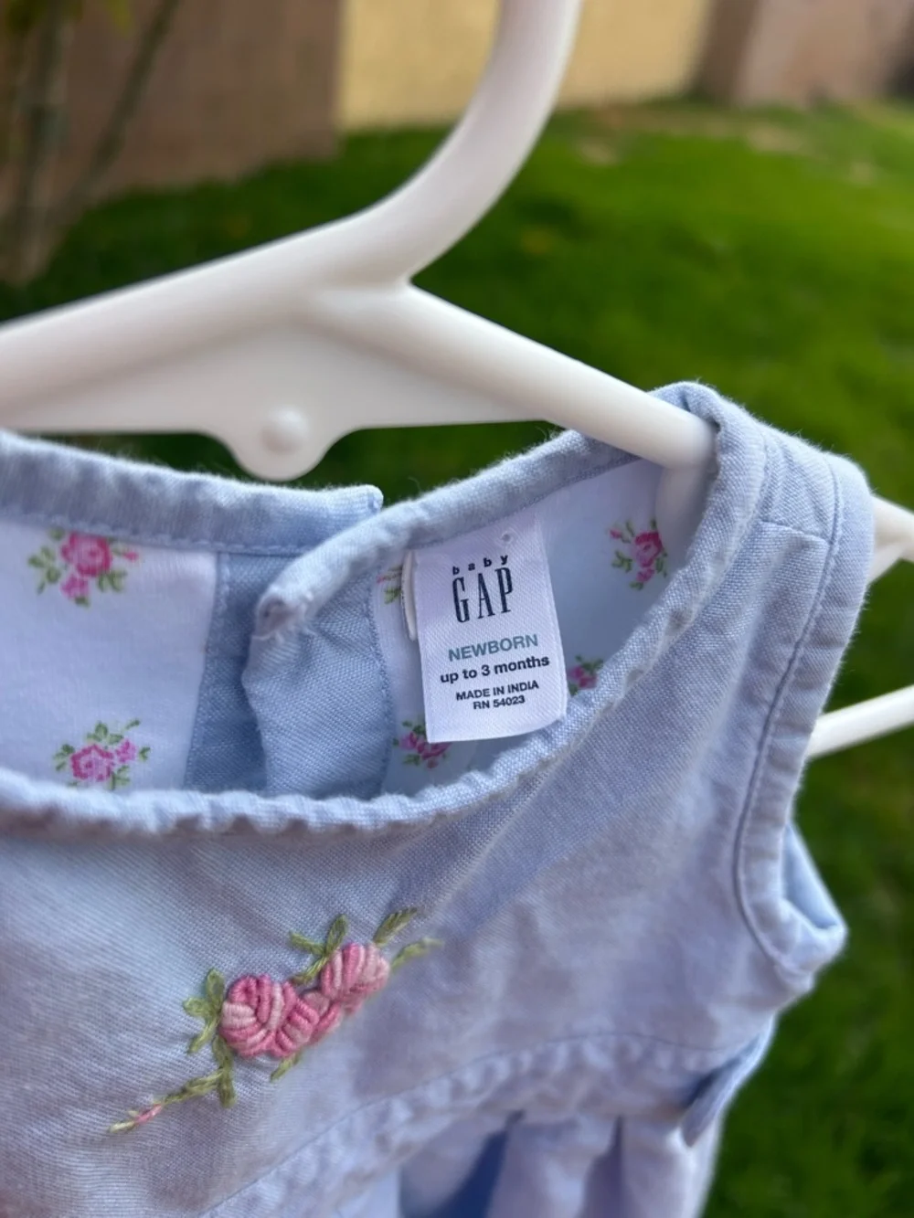 GAP Blue Baby Dress with Pink Rose Embroidery